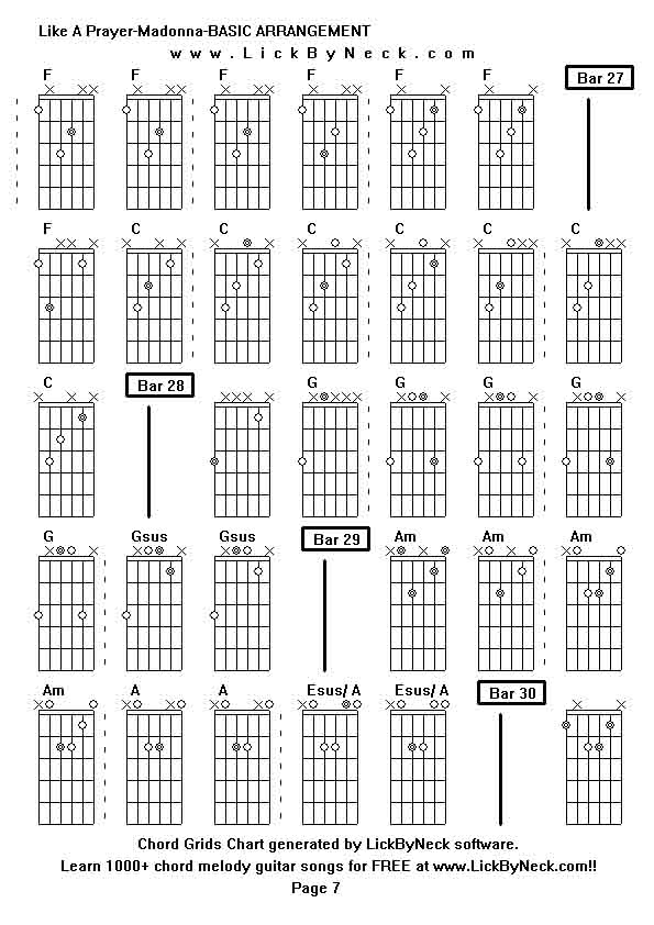 Chord Grids Chart of chord melody fingerstyle guitar song-Like A Prayer-Madonna-BASIC ARRANGEMENT,generated by LickByNeck software.